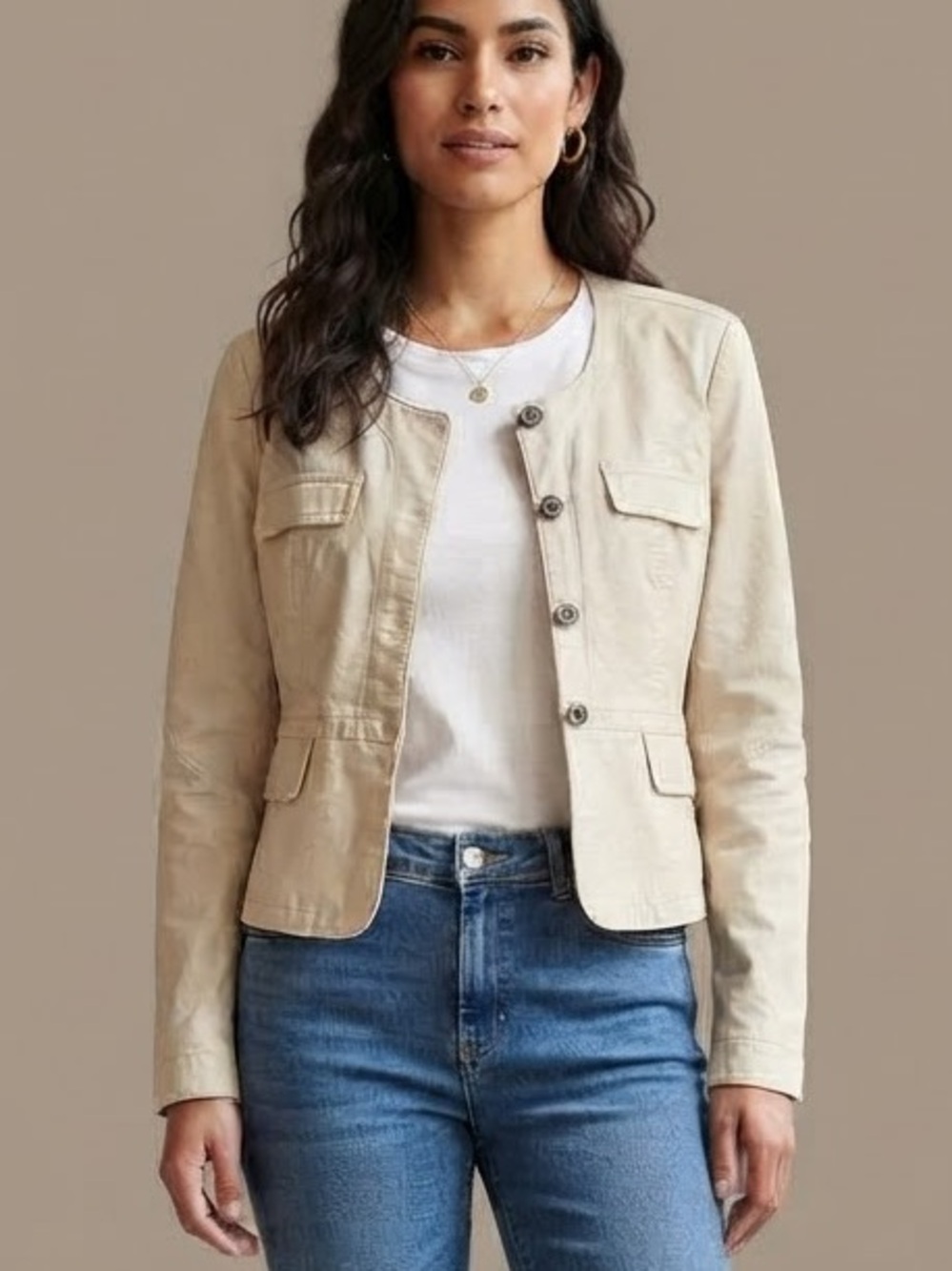 Sandwich_| Neutral Cream/Beige Utility-Style Moto Leather Jacket Sz 12